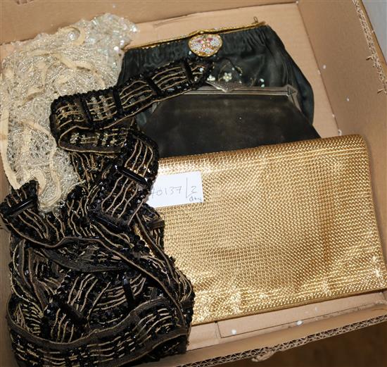 1920s dress sash and 3 evening bags